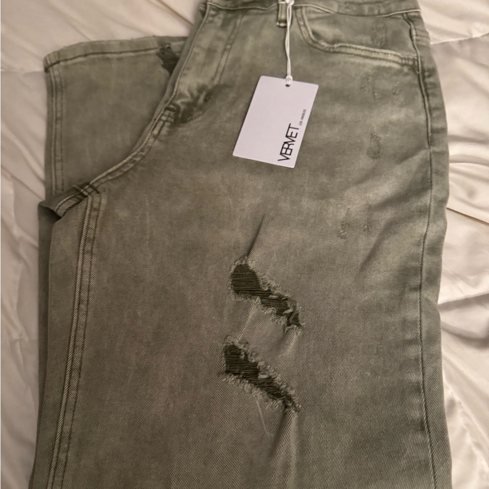 VERVET Victoria Distressed Olive or washed out green Jeans